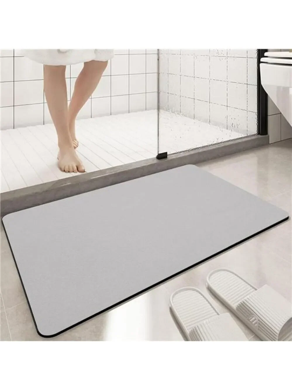 Grey Diatomaceous Earth Bath Mat Non Slip Quick Dry Super Absorbent Thin Rug